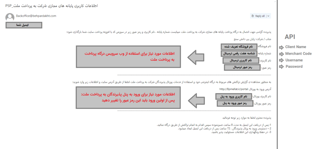 اطلاعات دریافتی درگاه به پرداخت